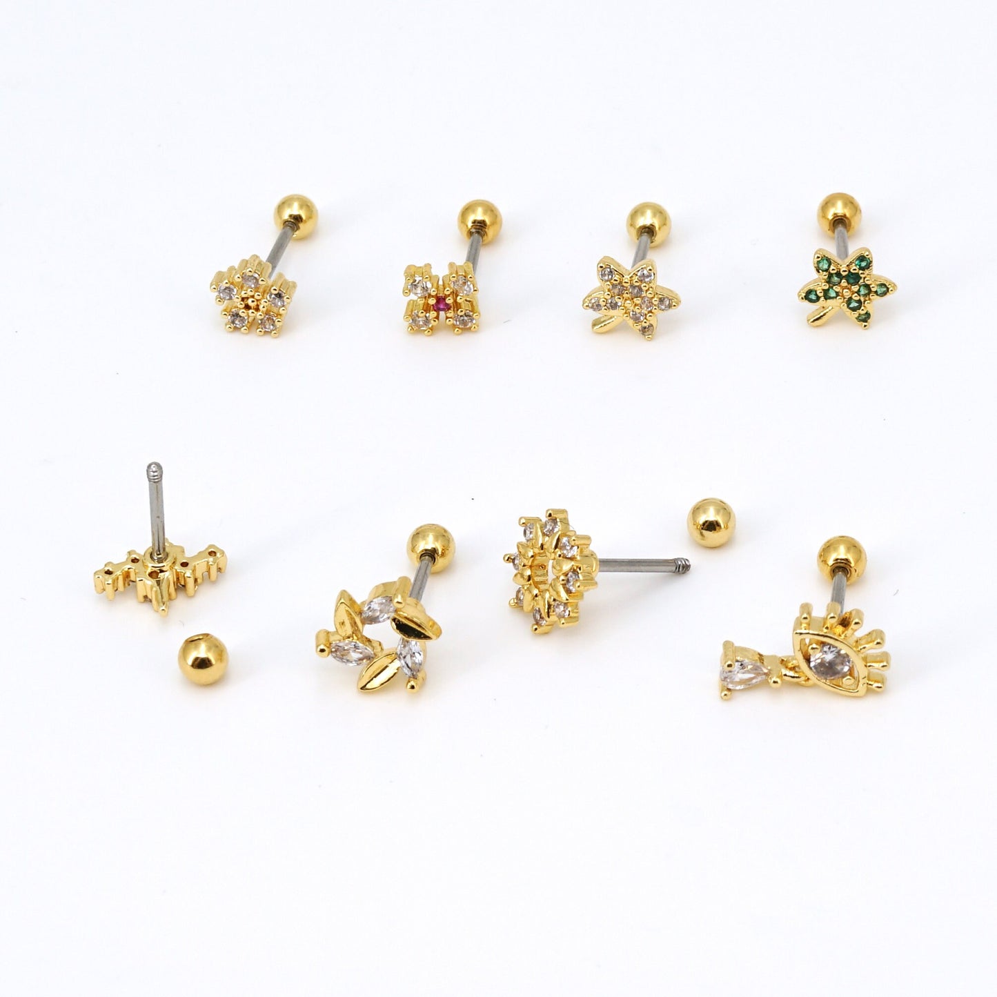 20G CZ Screw Back Stud Earrings, Cartilage Studs Tragus Piercing Stud