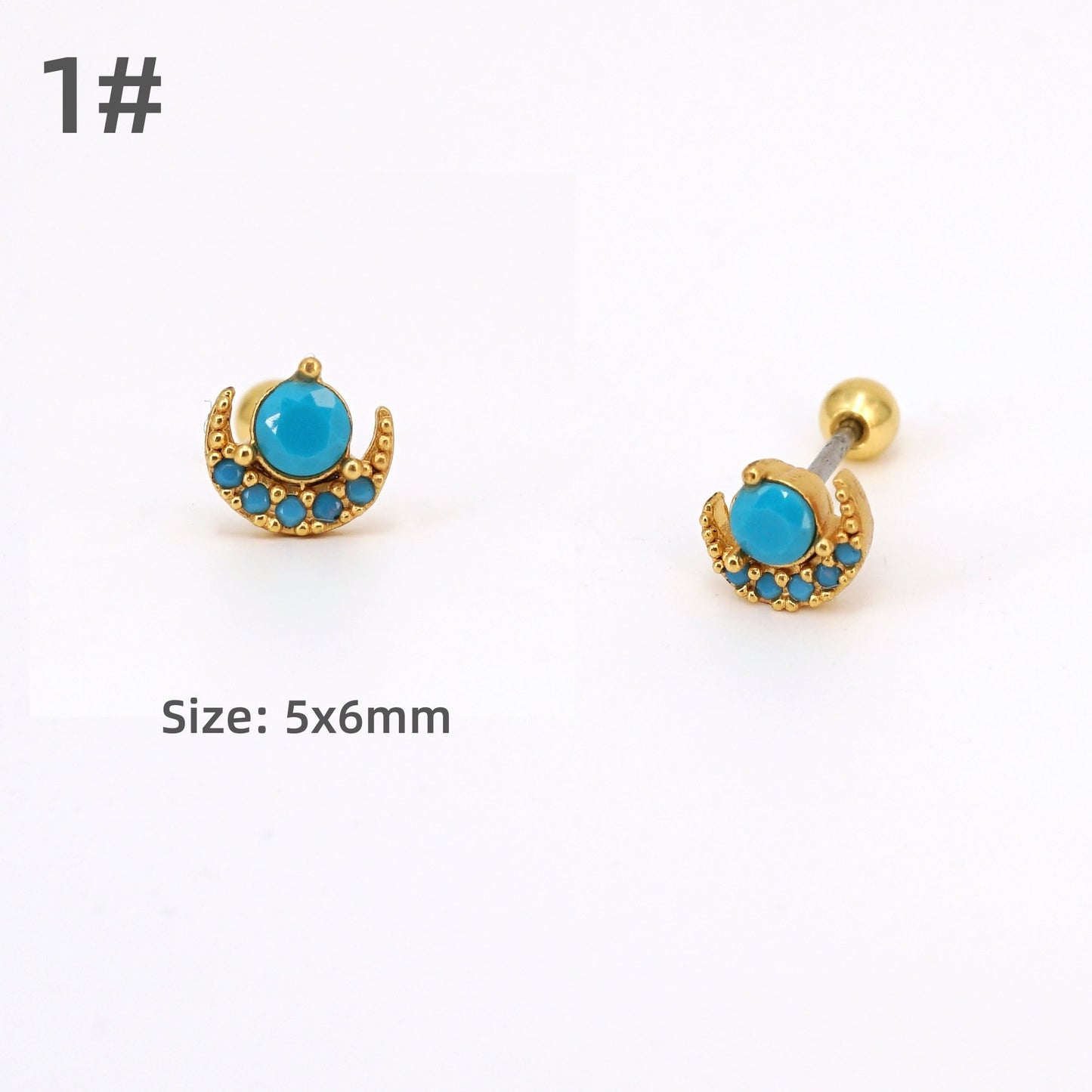 Turquoise Stud Earrings, Screw Back Piercing Stud, 20G