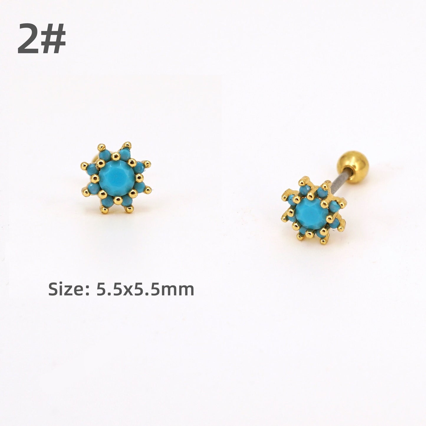 Turquoise Stud Earrings, Screw Back Piercing Stud, 20G