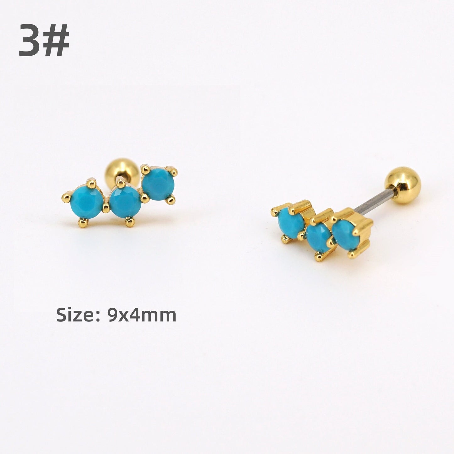 Turquoise Stud Earrings, Screw Back Piercing Stud, 20G