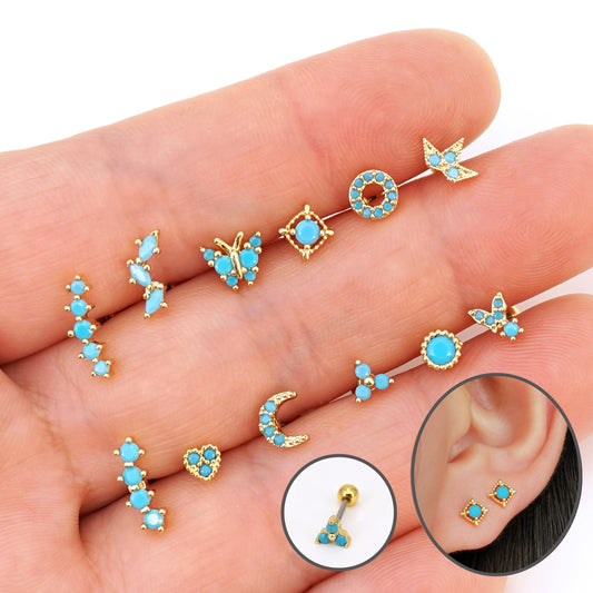 Turquoise Screw Back Stud Earrings,  20G Helix Cartilage Tragus Piercings