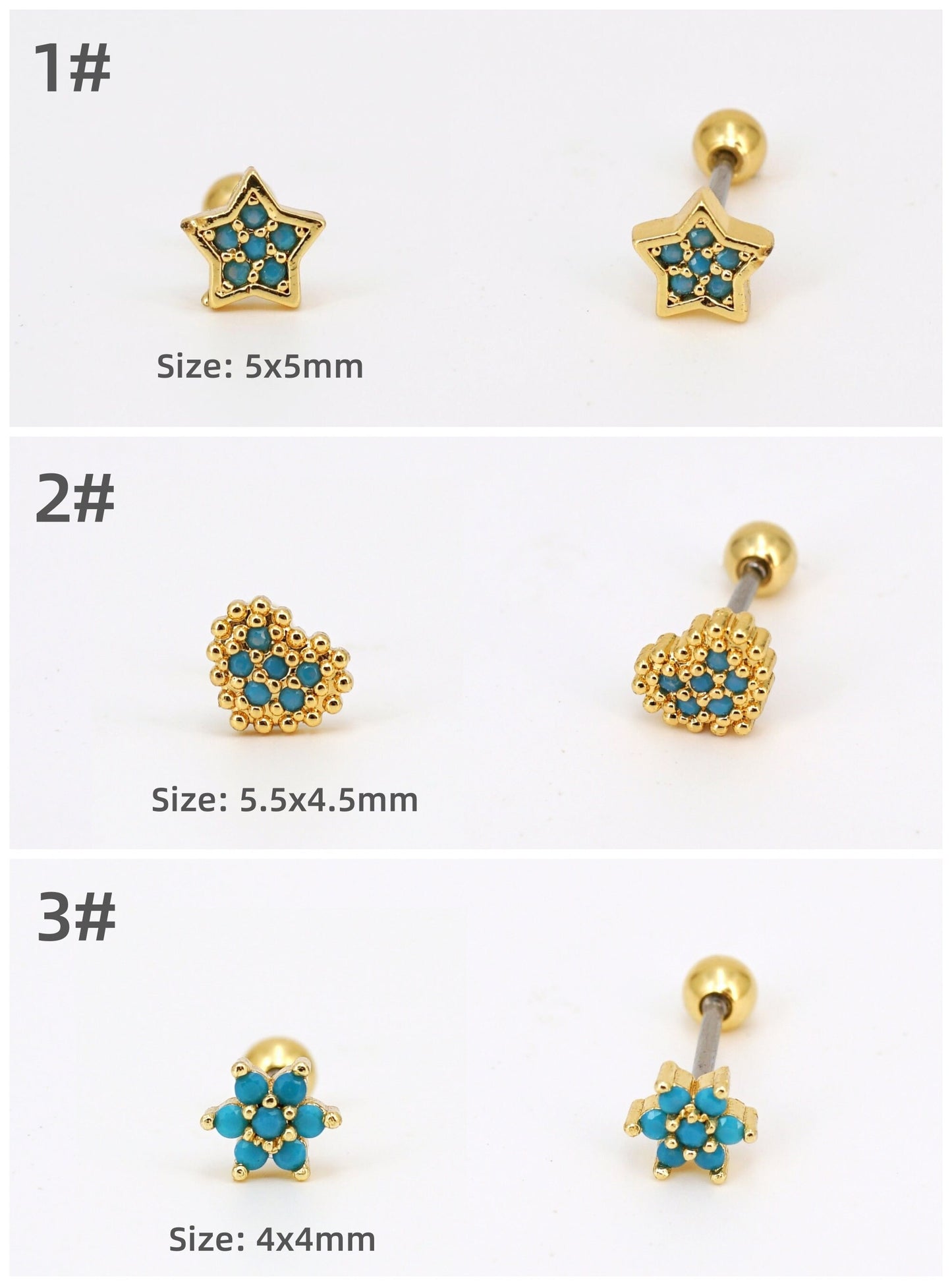 20G Turquoise Studs, Screw Back Tragus Piercings