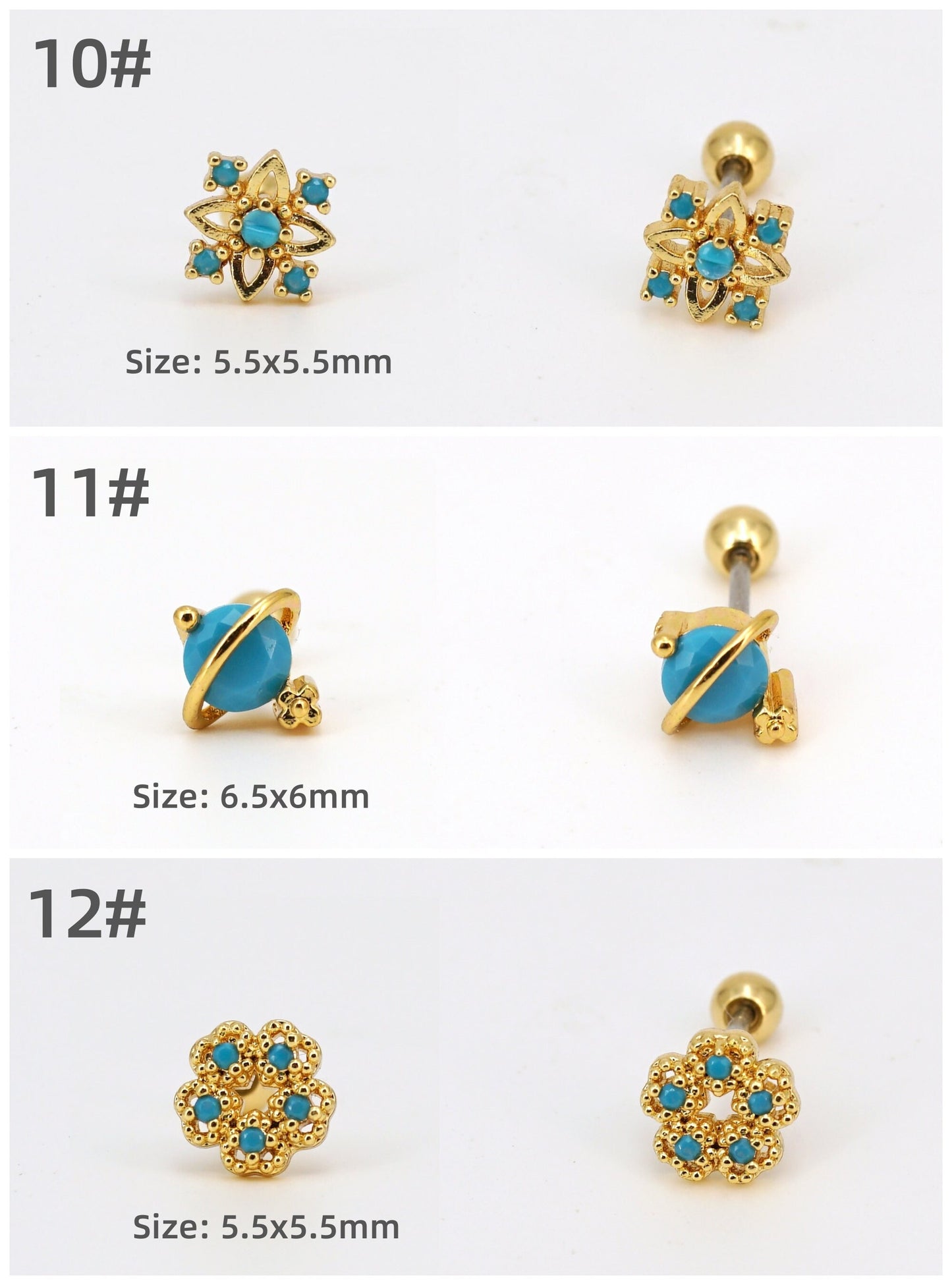 20G Turquoise Studs, Screw Back Tragus Piercings