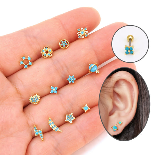 20G Turquoise Studs, Screw Back Tragus Piercings