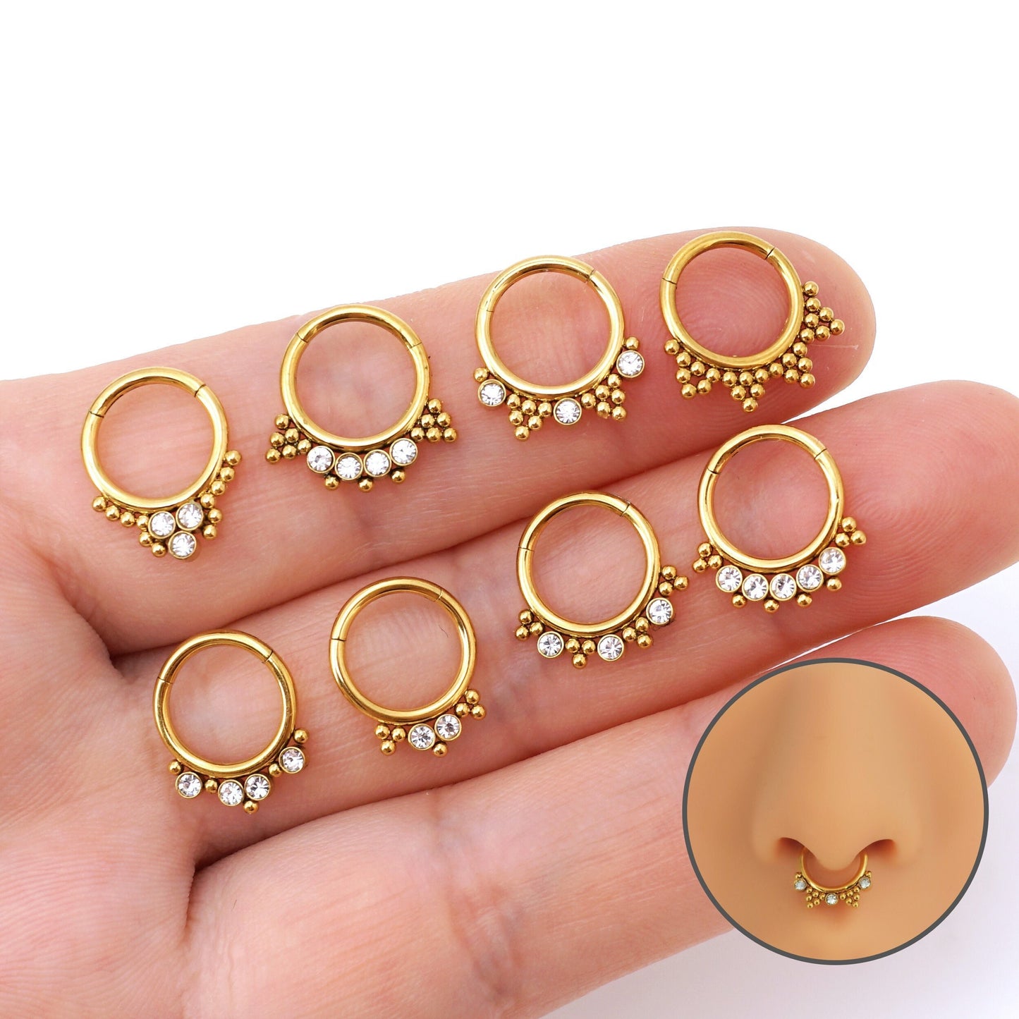 16G CZ & Bead Daith Earring, Segment Septum Ring