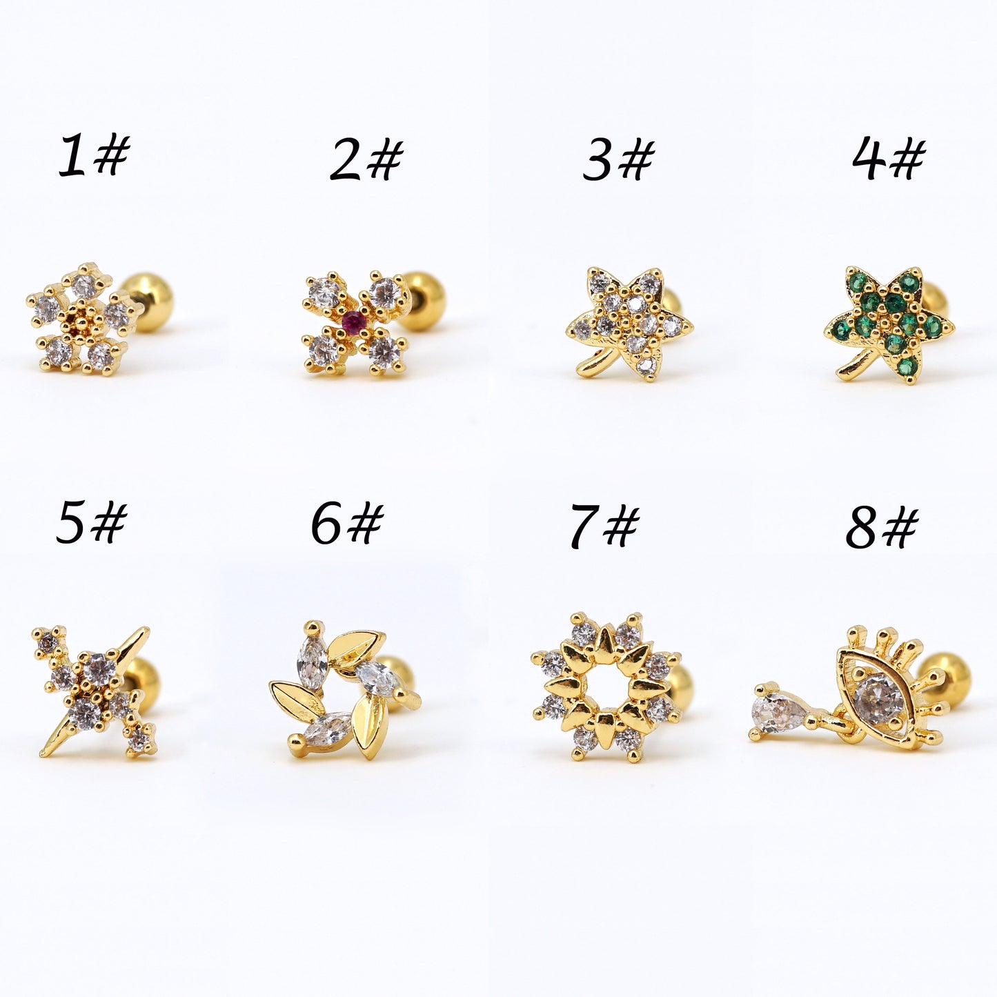 20G CZ Screw Back Stud Earrings, Cartilage Studs Tragus Piercing Stud