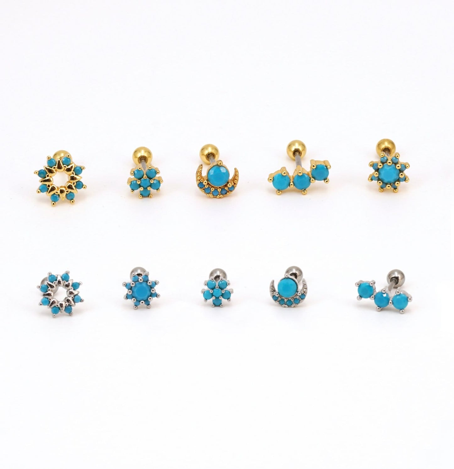 Turquoise Stud Earrings, Screw Back Piercing Stud, 20G