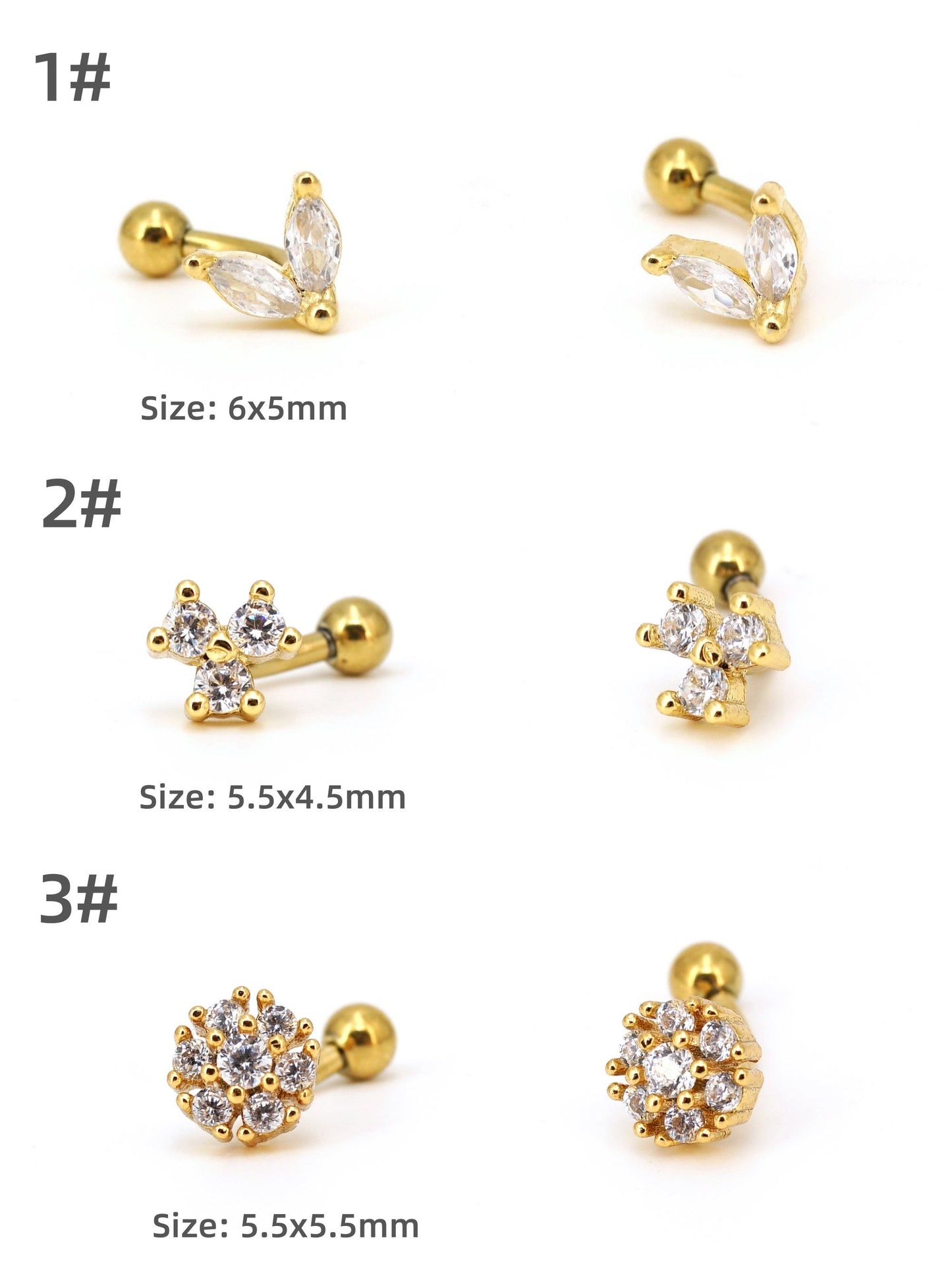 16G CZ Rook Piercing Curved Barbell Rook Earring