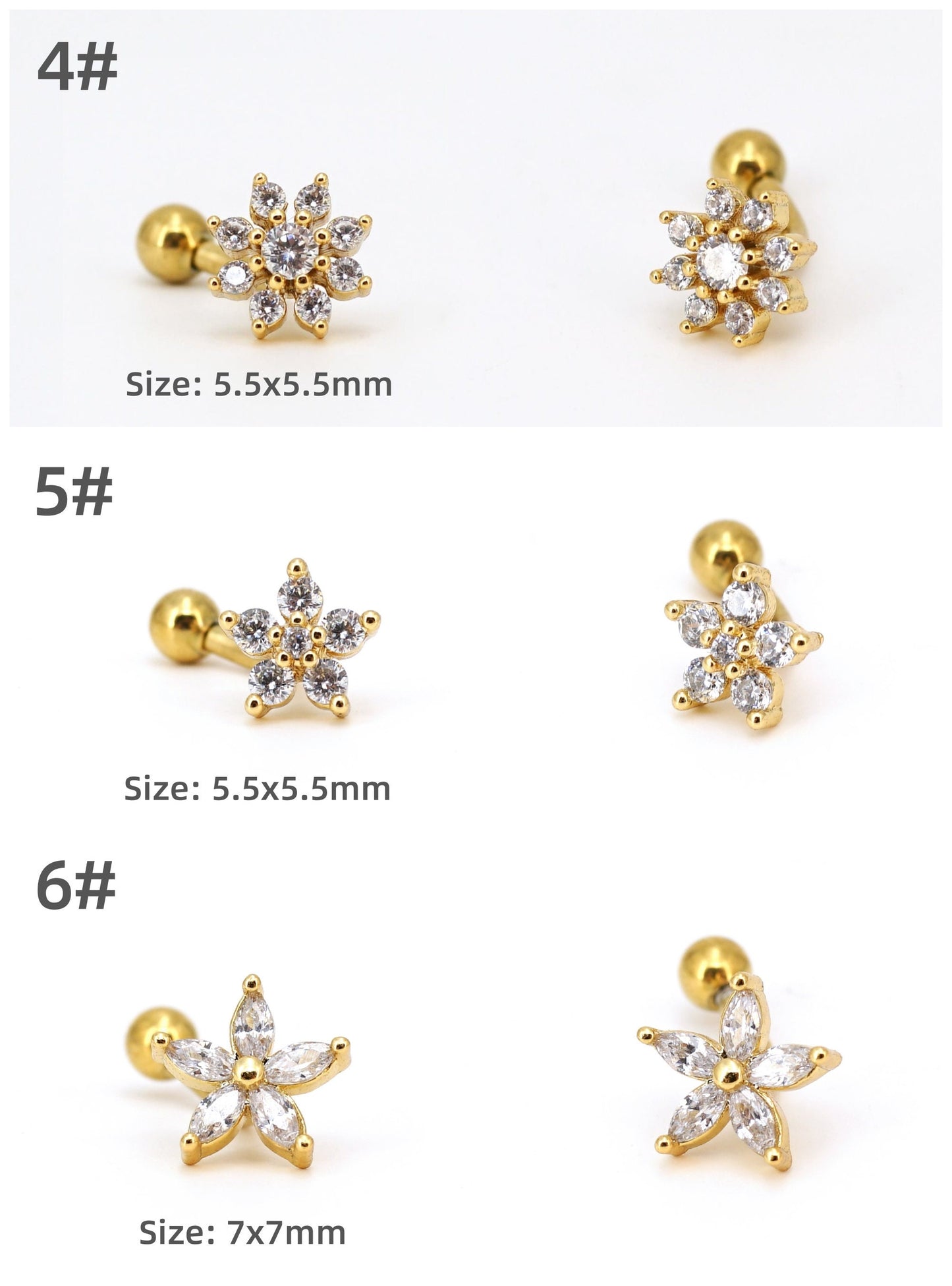 16G CZ Rook Piercing Curved Barbell Rook Earring