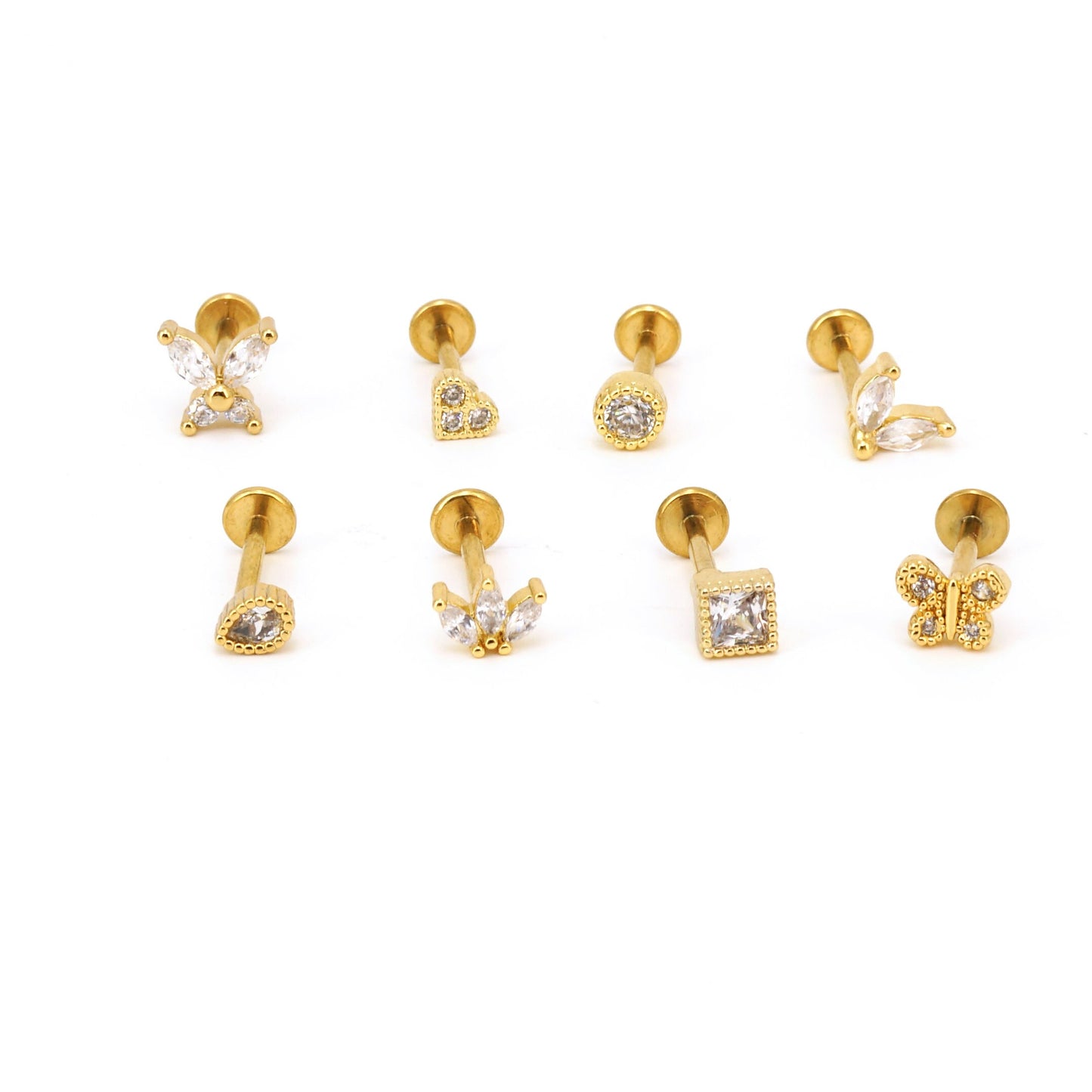 16G Push Pin Labret, Threadless Flat Back Studs