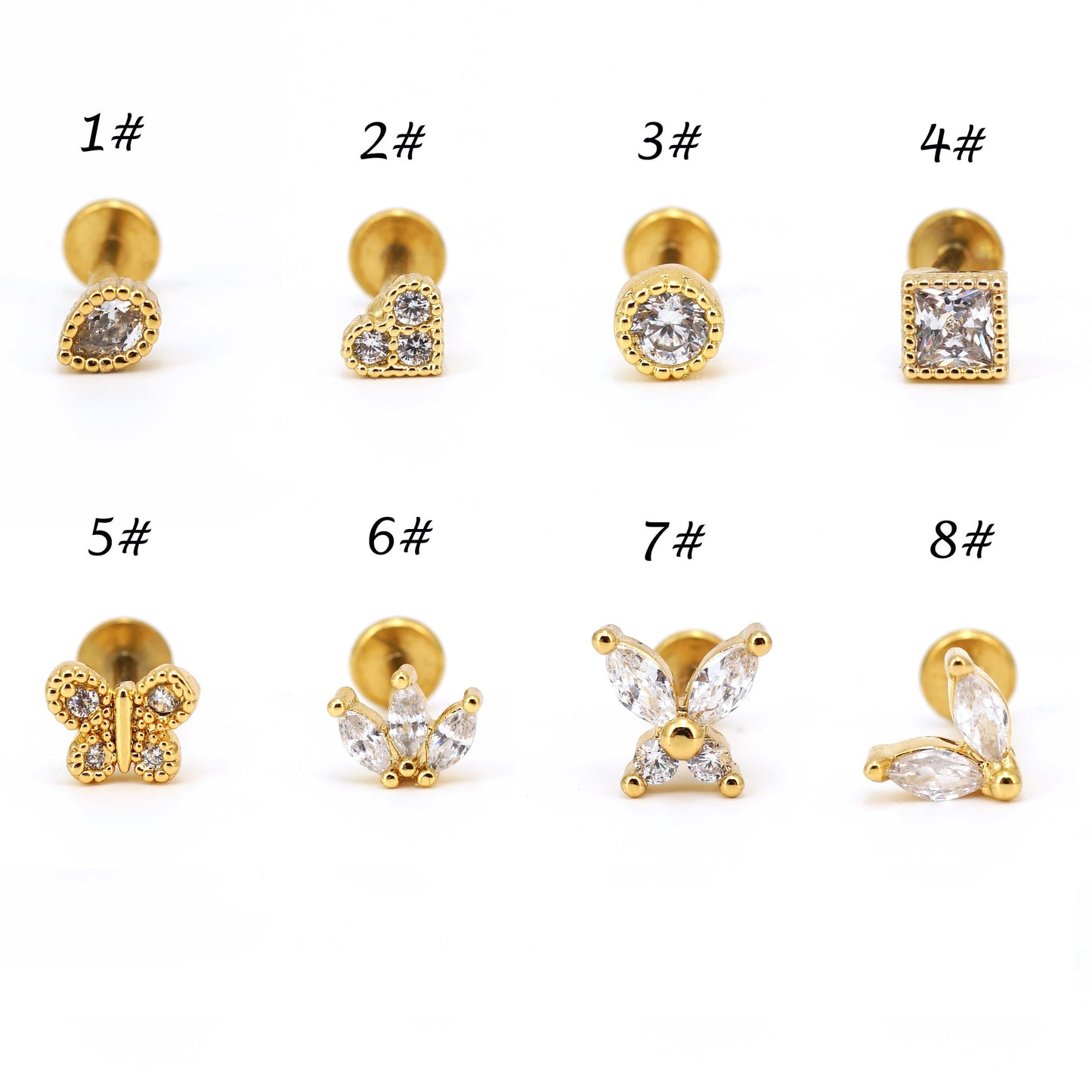 16G Push Pin Labret, Threadless Flat Back Studs