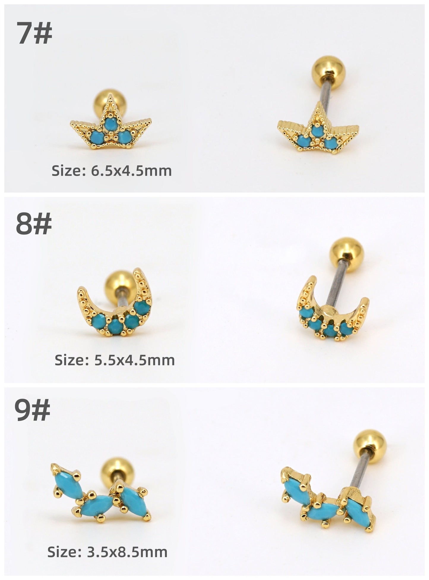 Turquoise Screw Back Stud Earrings,  20G Helix Cartilage Tragus Piercings