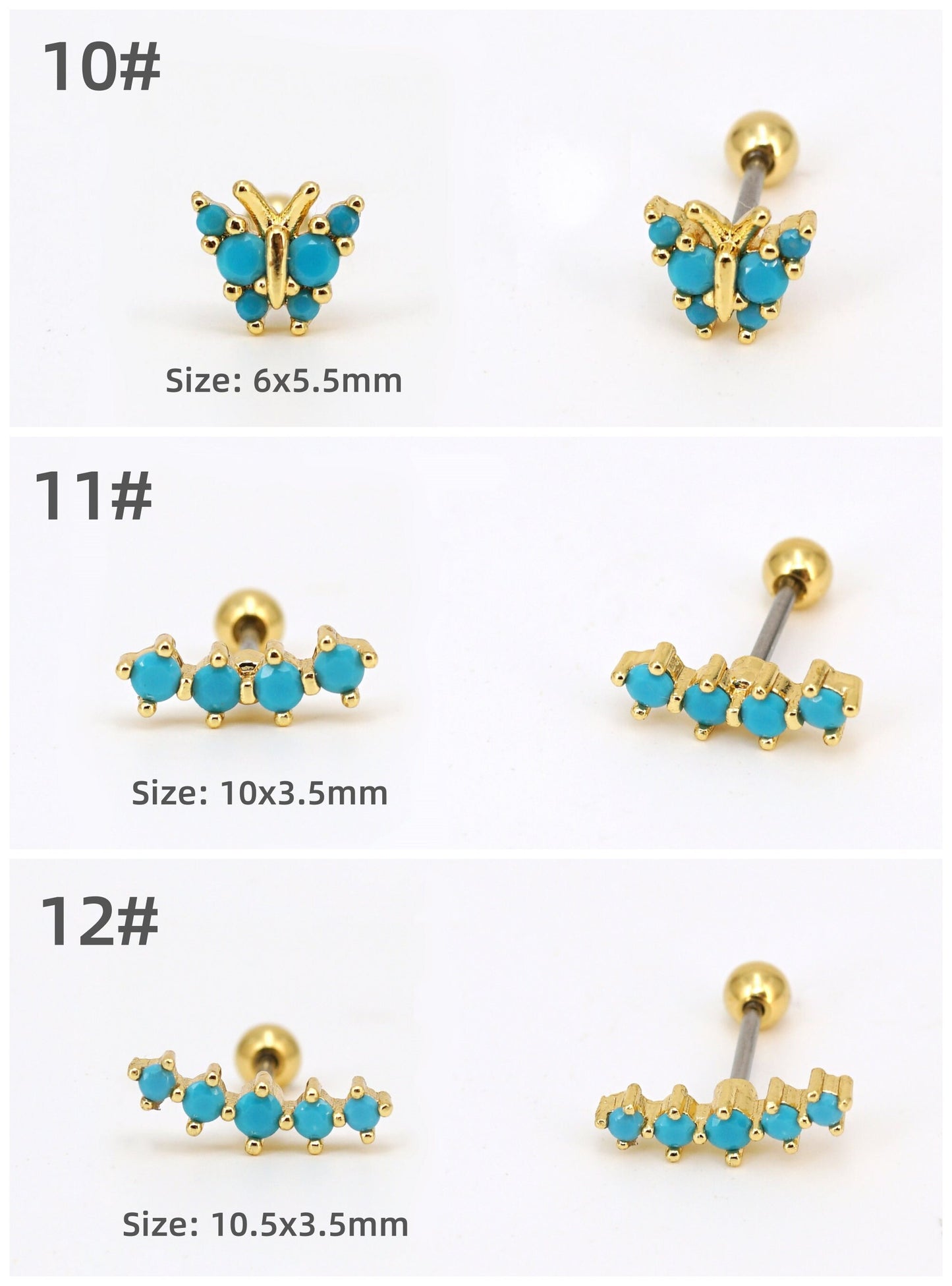 Turquoise Screw Back Stud Earrings,  20G Helix Cartilage Tragus Piercings