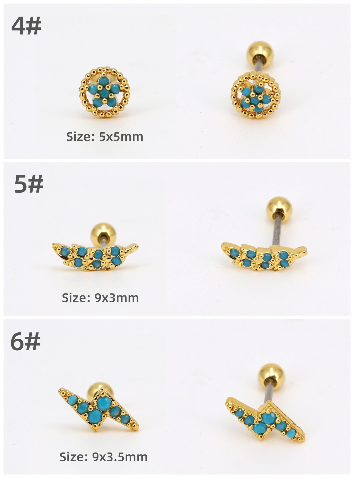 20G Turquoise Studs, Screw Back Tragus Piercings