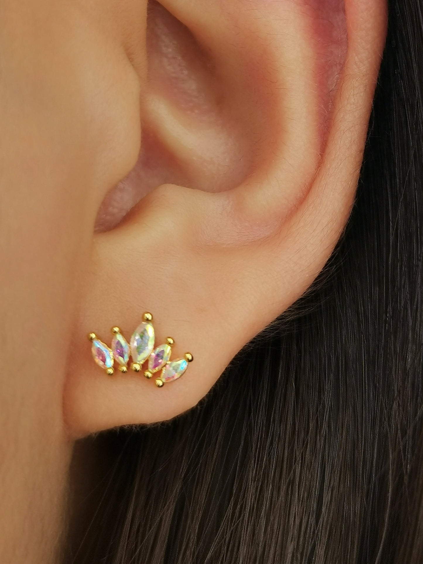 20G Marquise Cut CZ Stud Earring, Screw Back Petal Studs
