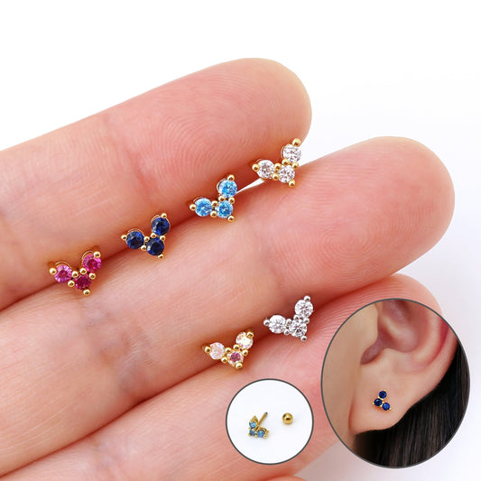 20G Colored Cubic Zirconia Stud Earring, Screw Back