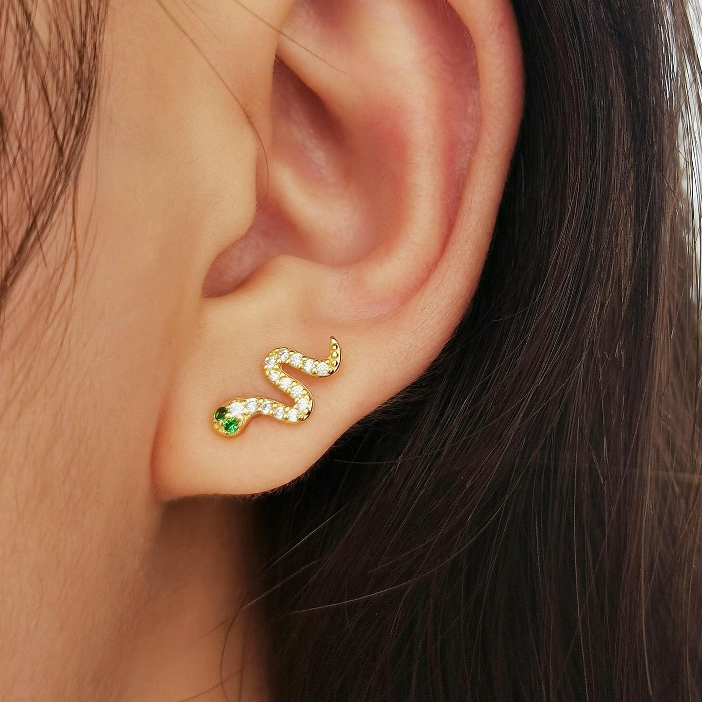 CZ Snake Stud Earrings, Serpent Studs