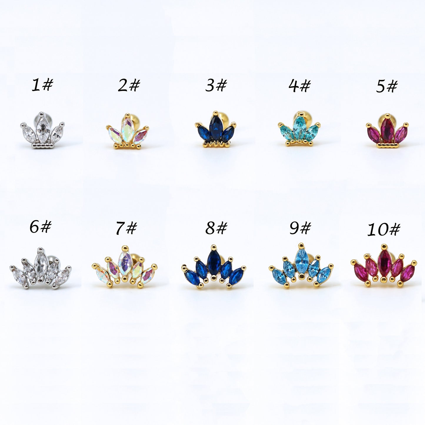 20G Marquise Cut CZ Stud Earring, Screw Back Petal Studs