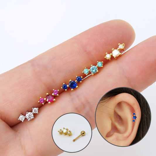 Colored Curve CZ Stud Earrings, 20G Screw Back Piercings