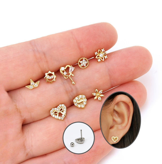 Dainty CZ Screw Back Stud Earrings, Cartilage Piercing