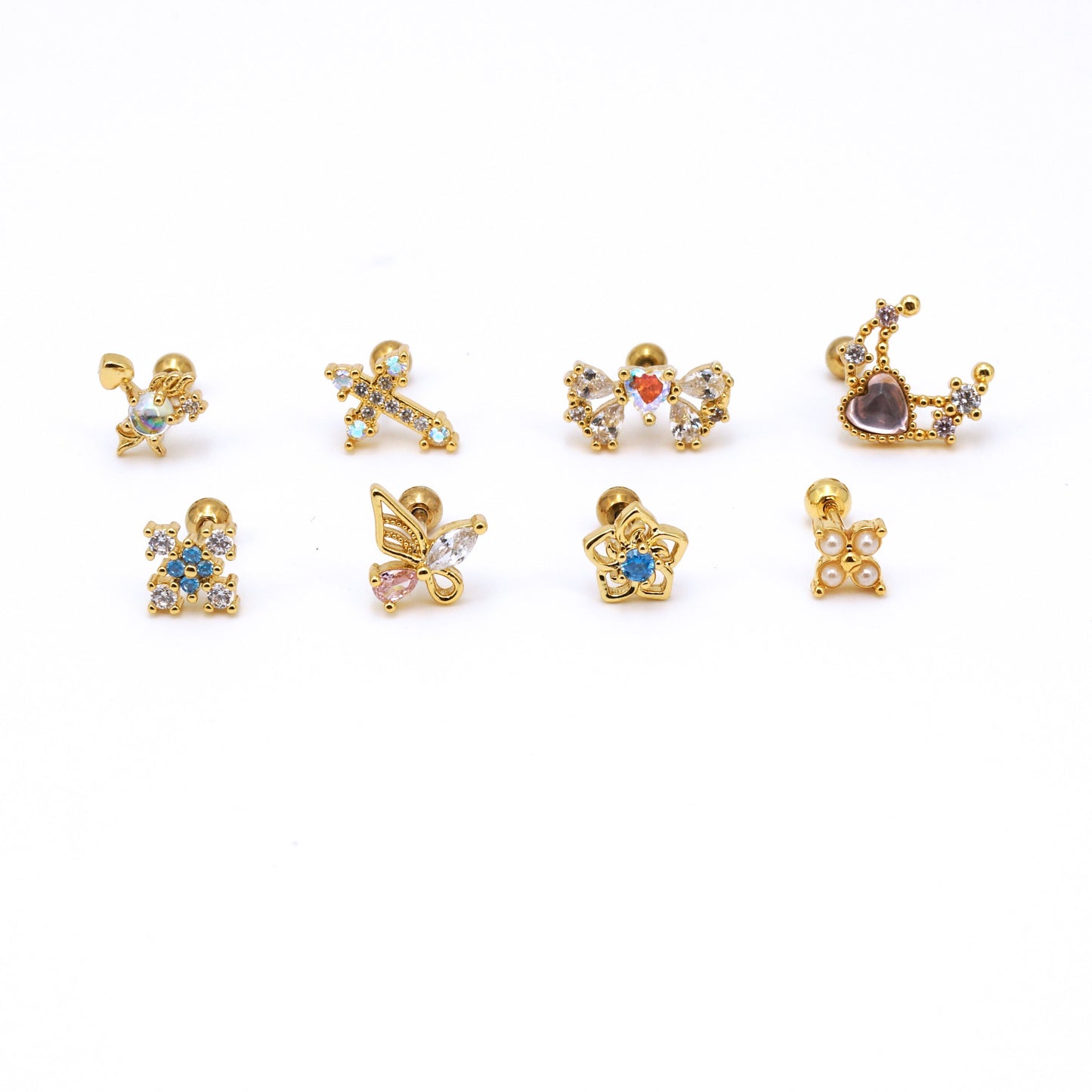 20G Colored CZ Stud Earrings, Tragus Cartilage Helix Piercings