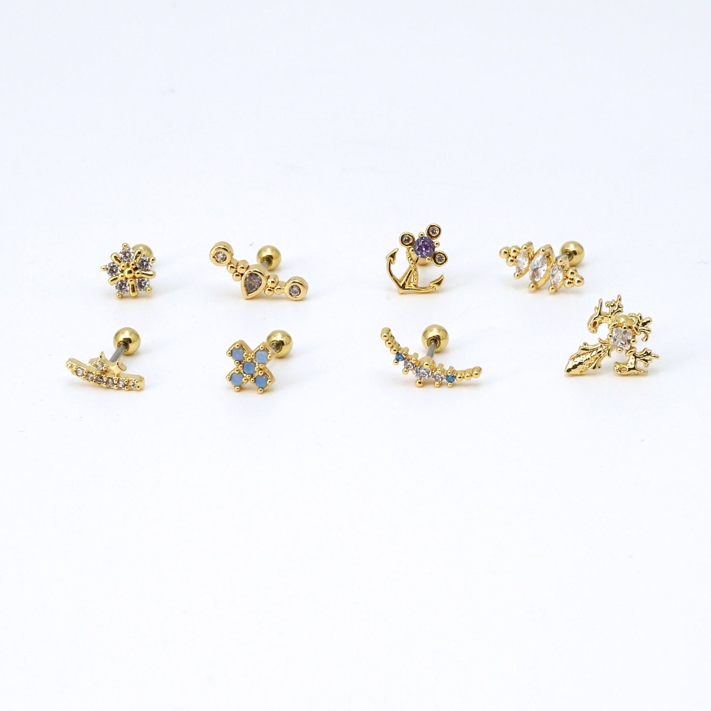 CZ Screw Back Stud Earrings, 20G Cartilage Piercings Helix Studs