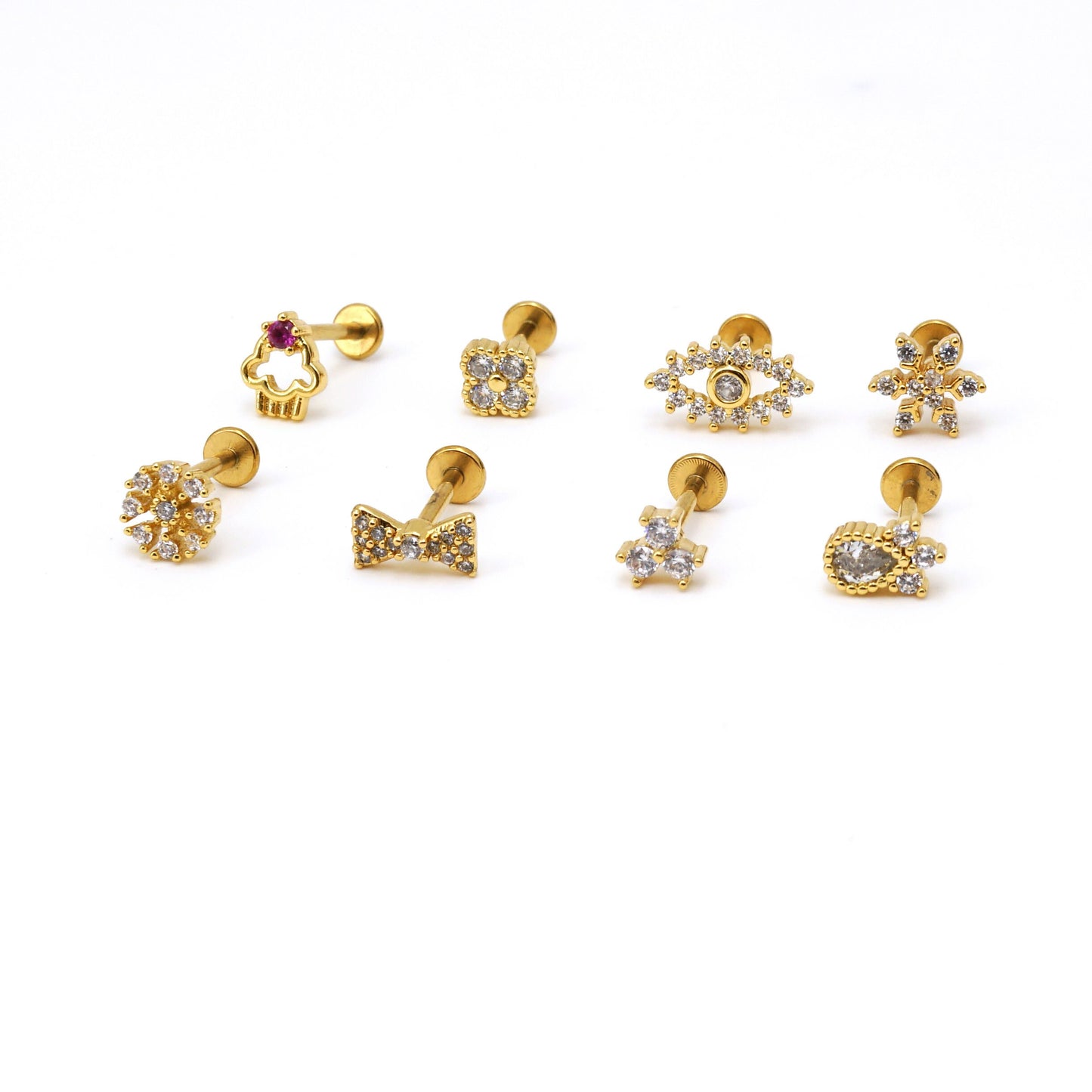 16G CZ Cartilage Stud Earrings, Threadless Push Pin Labret