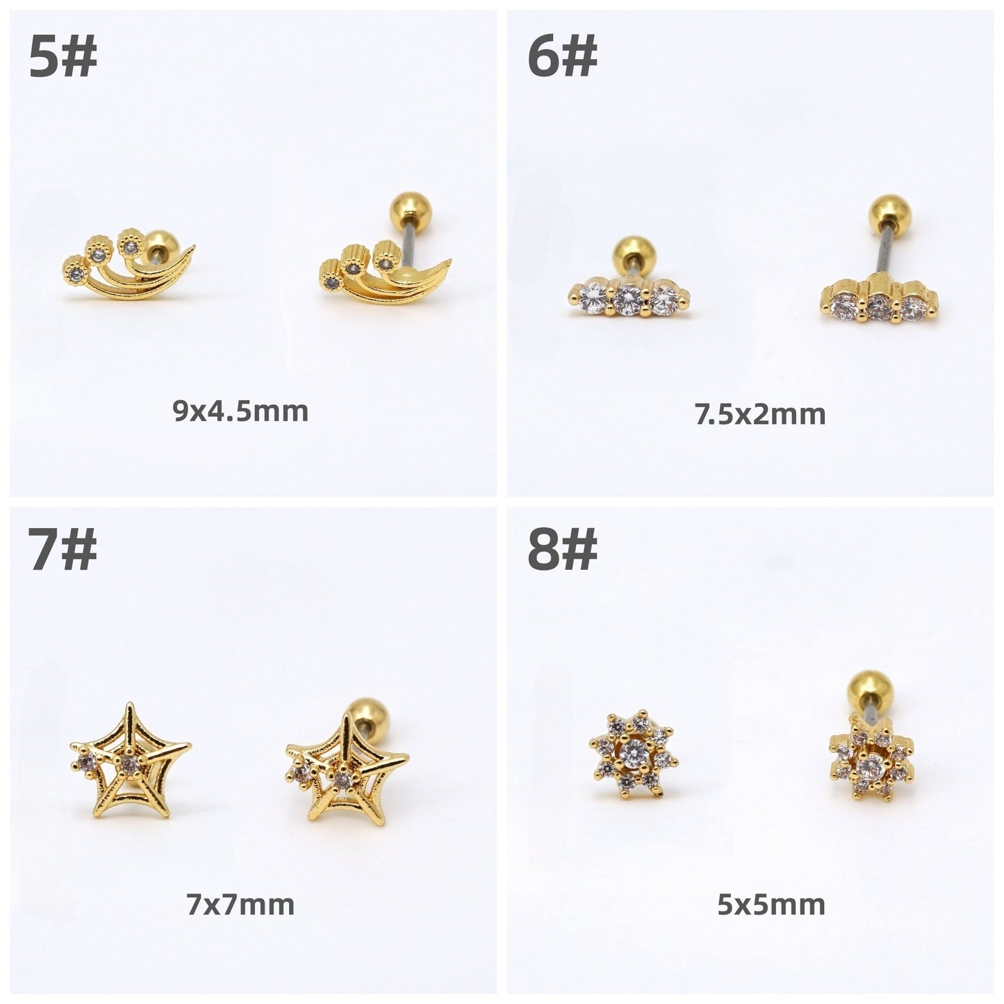 20G Cartilage Helix Piercing Studs, Screw Ball Back Earring