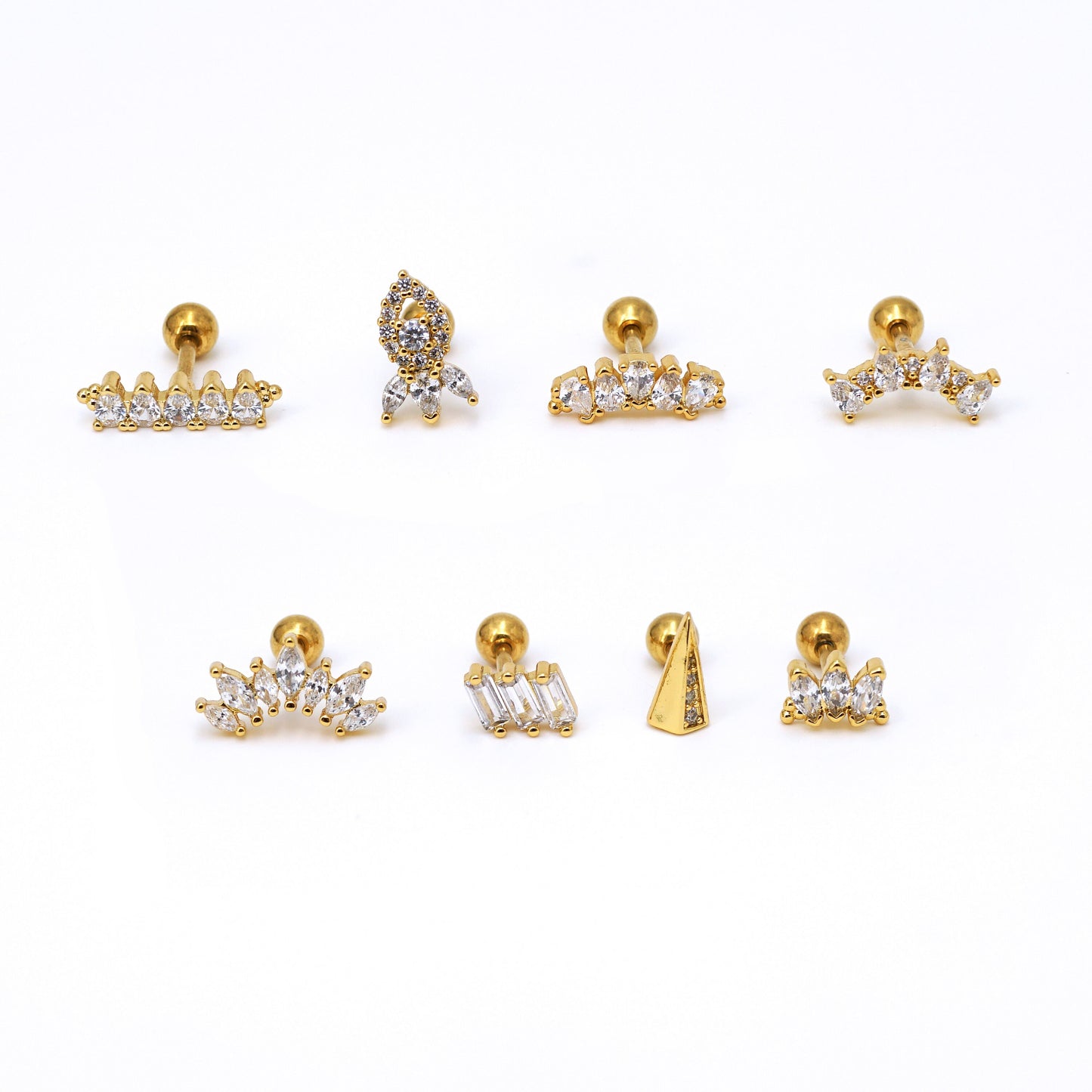 16G Cubic Zirconia Stud Earring, Screw Back Cartilage Studs