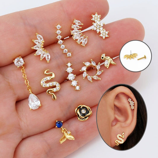 Dainty CZ Cartilage Stud Earrings Threadless Push Pin Labret