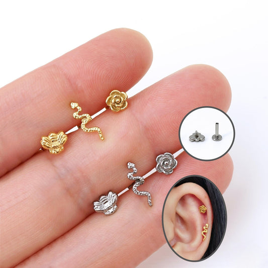 16G Internally Threaded Labret, Flat Back Stud Earring