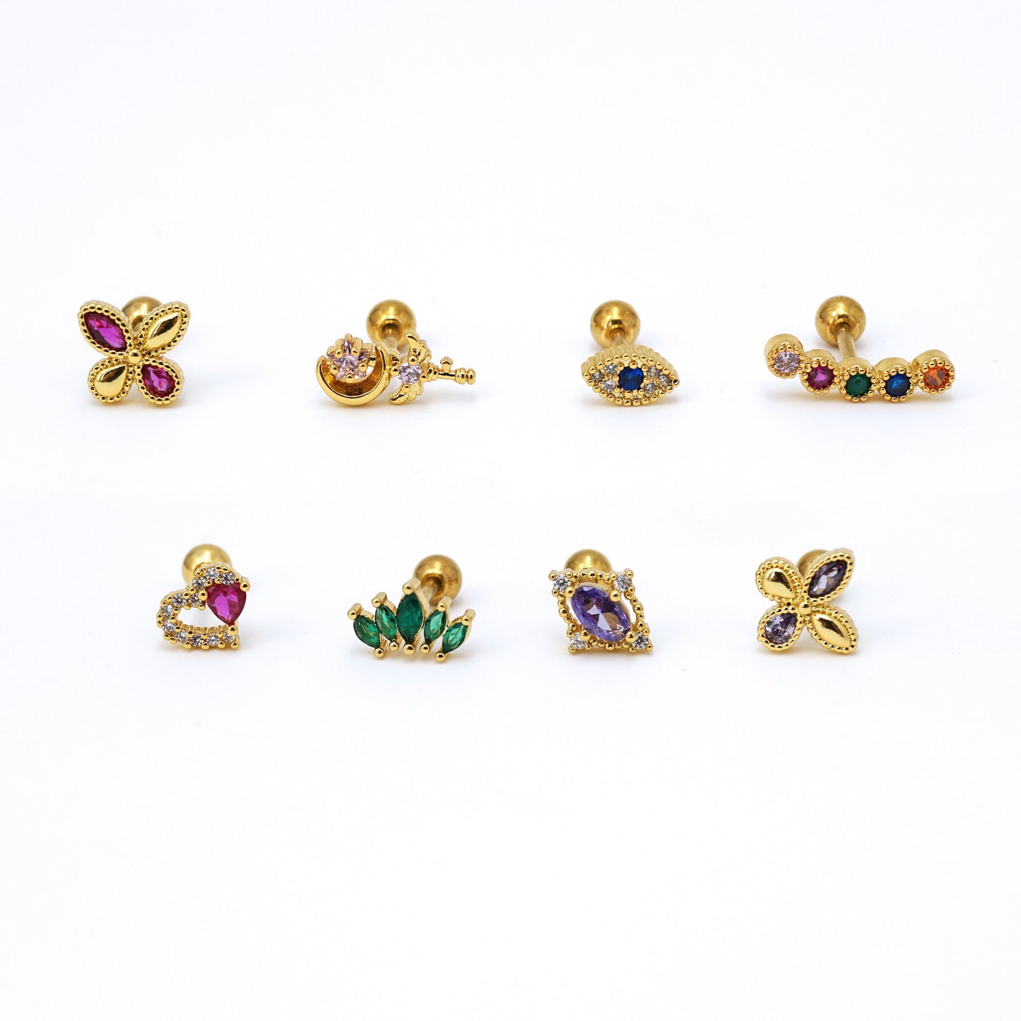 16G Colored CZ Stud Earrings Screw Back Piercing