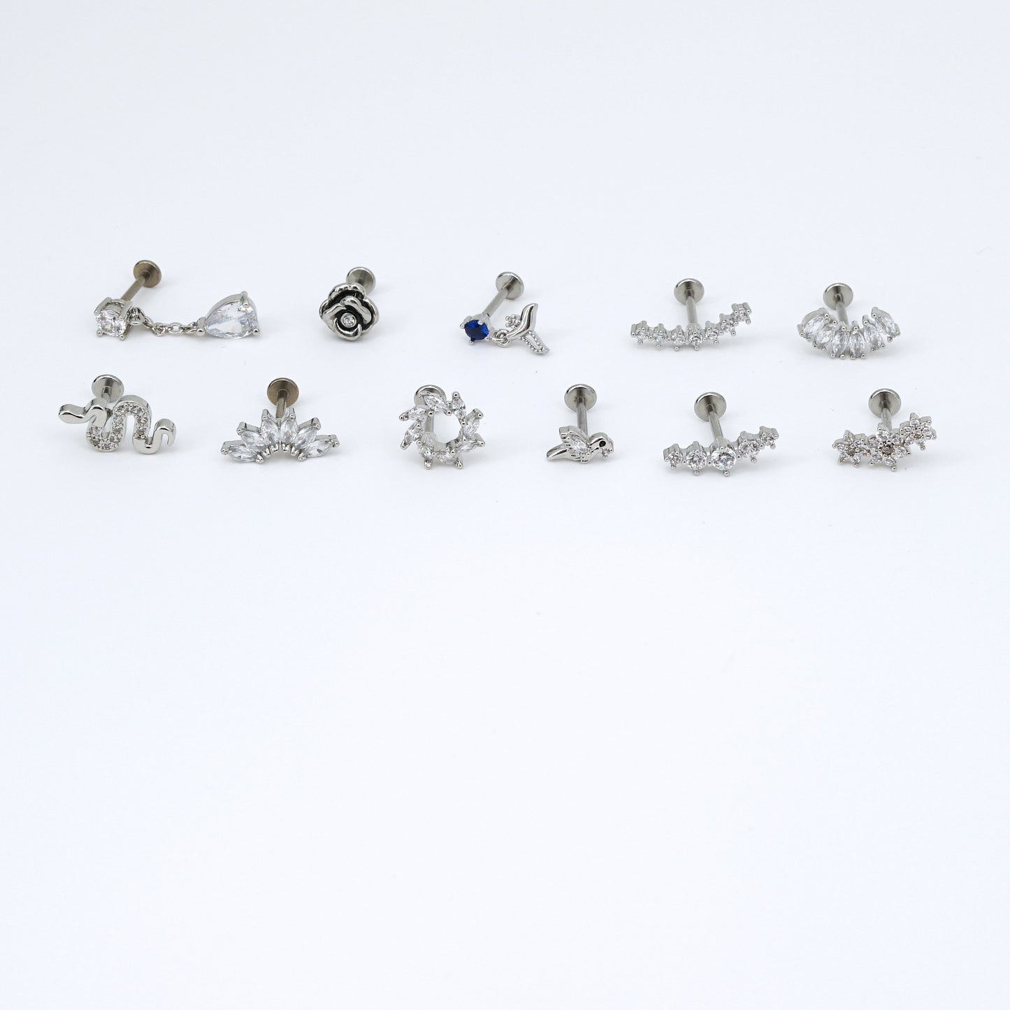 Dainty CZ Cartilage Stud Earrings Threadless Push Pin Labret