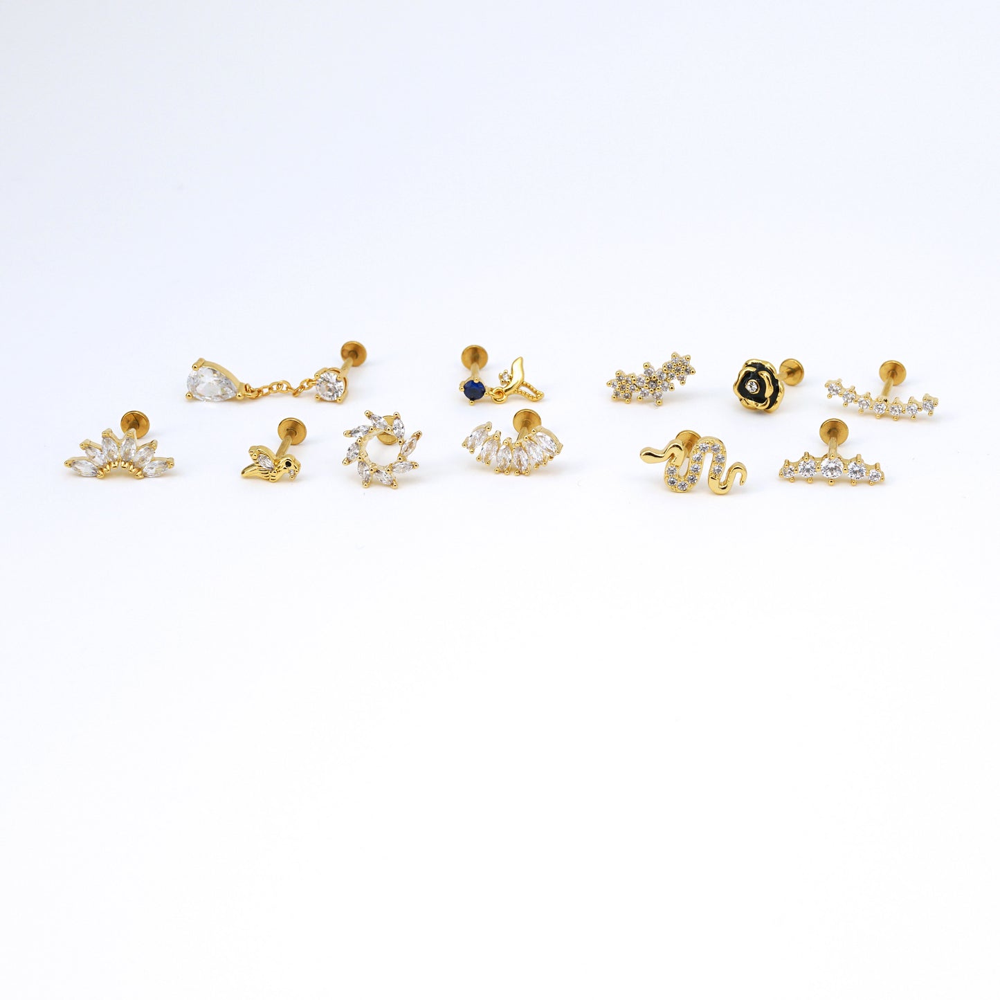 Dainty CZ Cartilage Stud Earrings Threadless Push Pin Labret