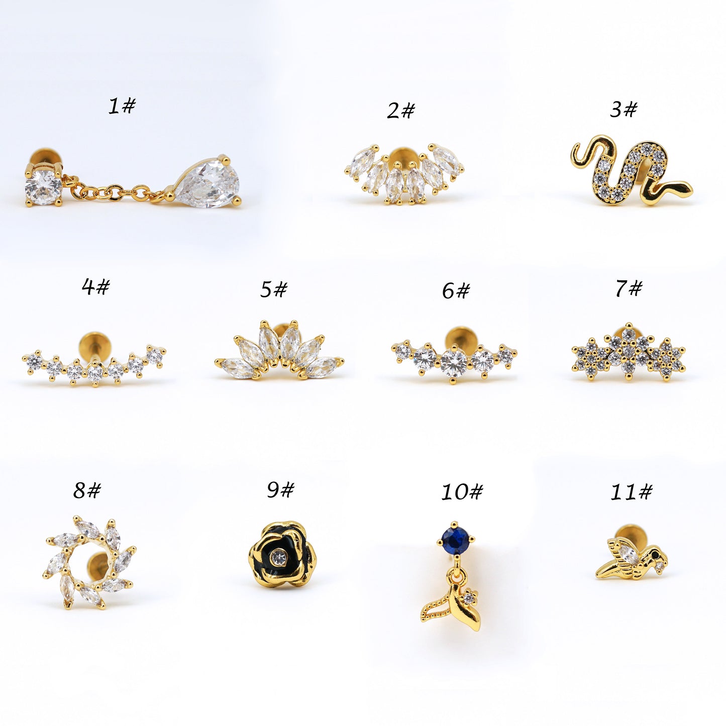 Dainty CZ Cartilage Stud Earrings Threadless Push Pin Labret