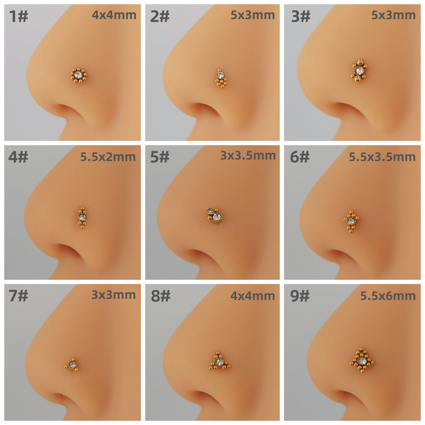 20G Tiny Beads Nose Stud, L-Shape Nose Ring