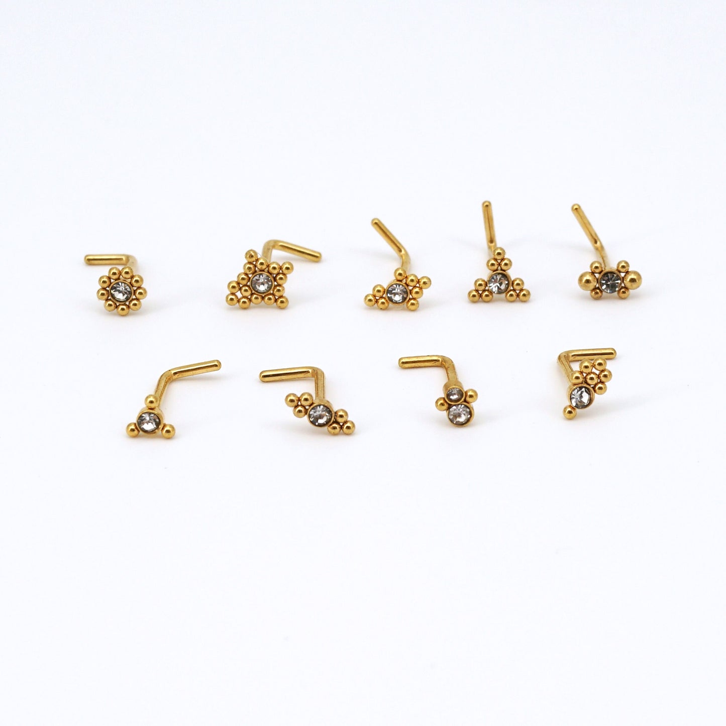 20G Tiny Beads Nose Stud, L-Shape Nose Ring