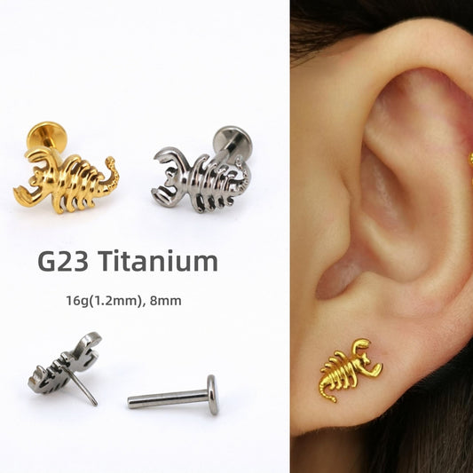 16G Scorpion Push Pin Labret, Threadless Flat Back Studs