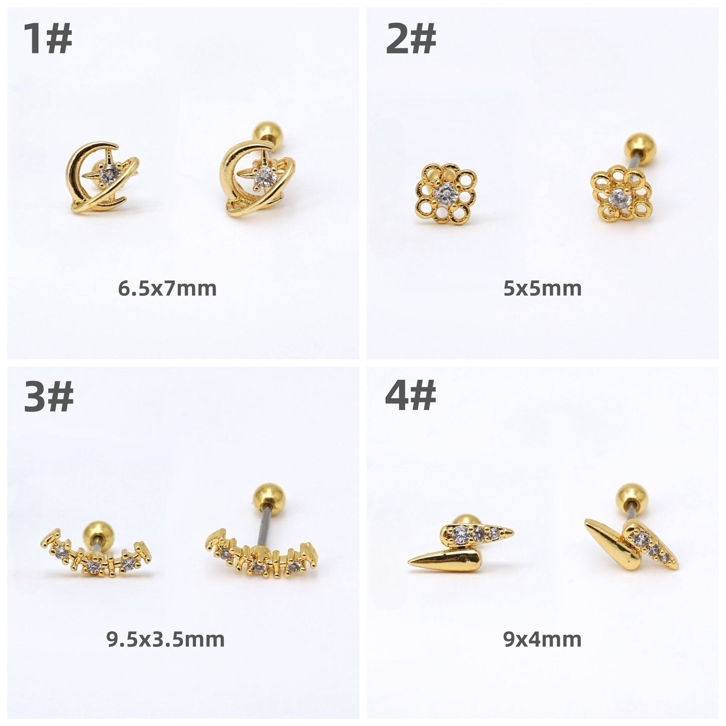 20G Cartilage Helix Piercing Studs, Screw Ball Back Earring