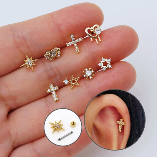 20G CZ Stud Earrings, Screw Ball Back Ear Piercings