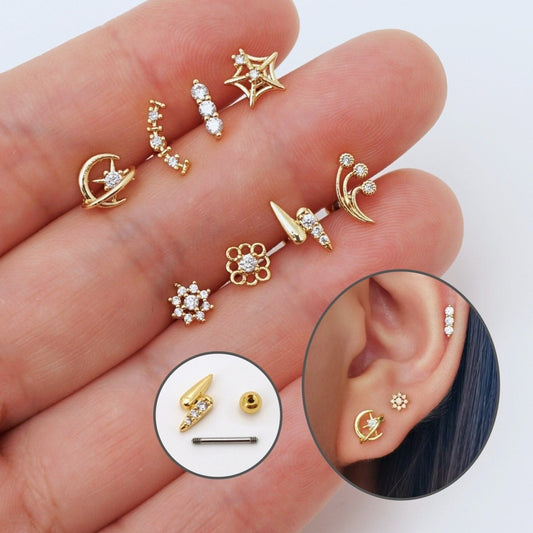 20G Cartilage Helix Piercing Studs, Screw Ball Back Earring