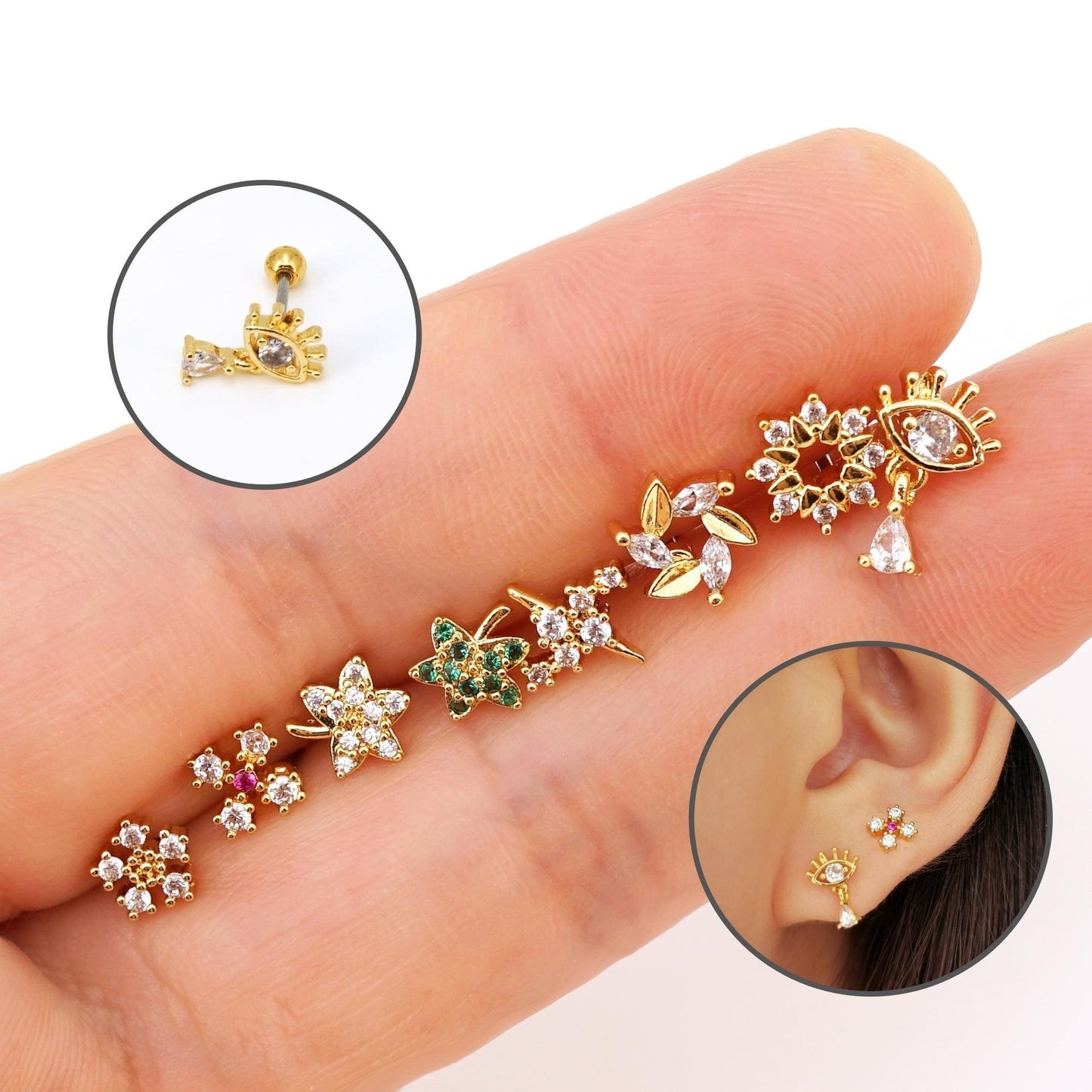 20G CZ Screw Back Stud Earrings, Cartilage Studs Tragus Piercing Stud