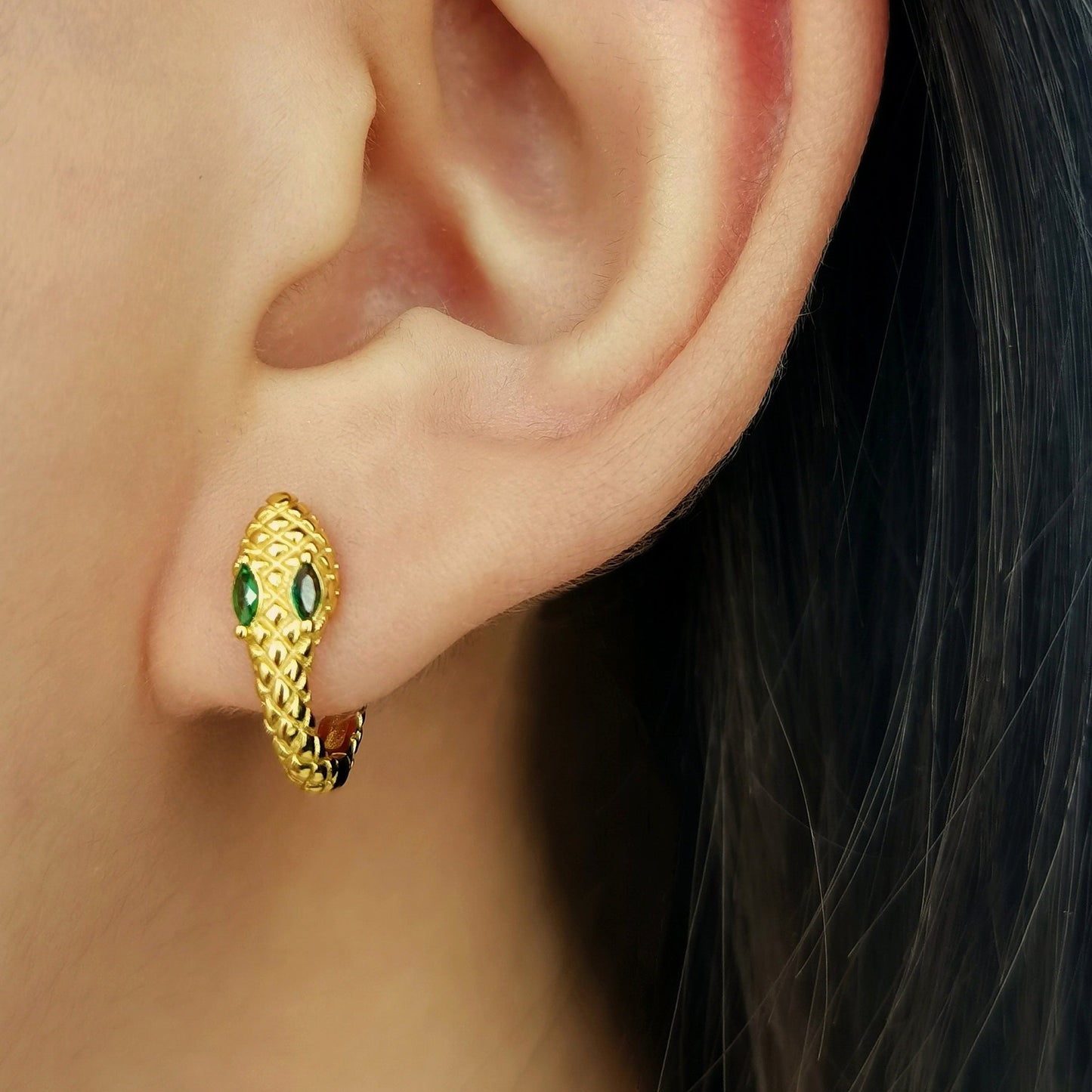 CZ Snake Hoop Earrings, Serpent Jewelry