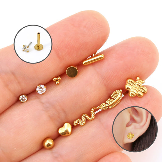 16G Push Pin Labret, Threadless Flat Back Earring