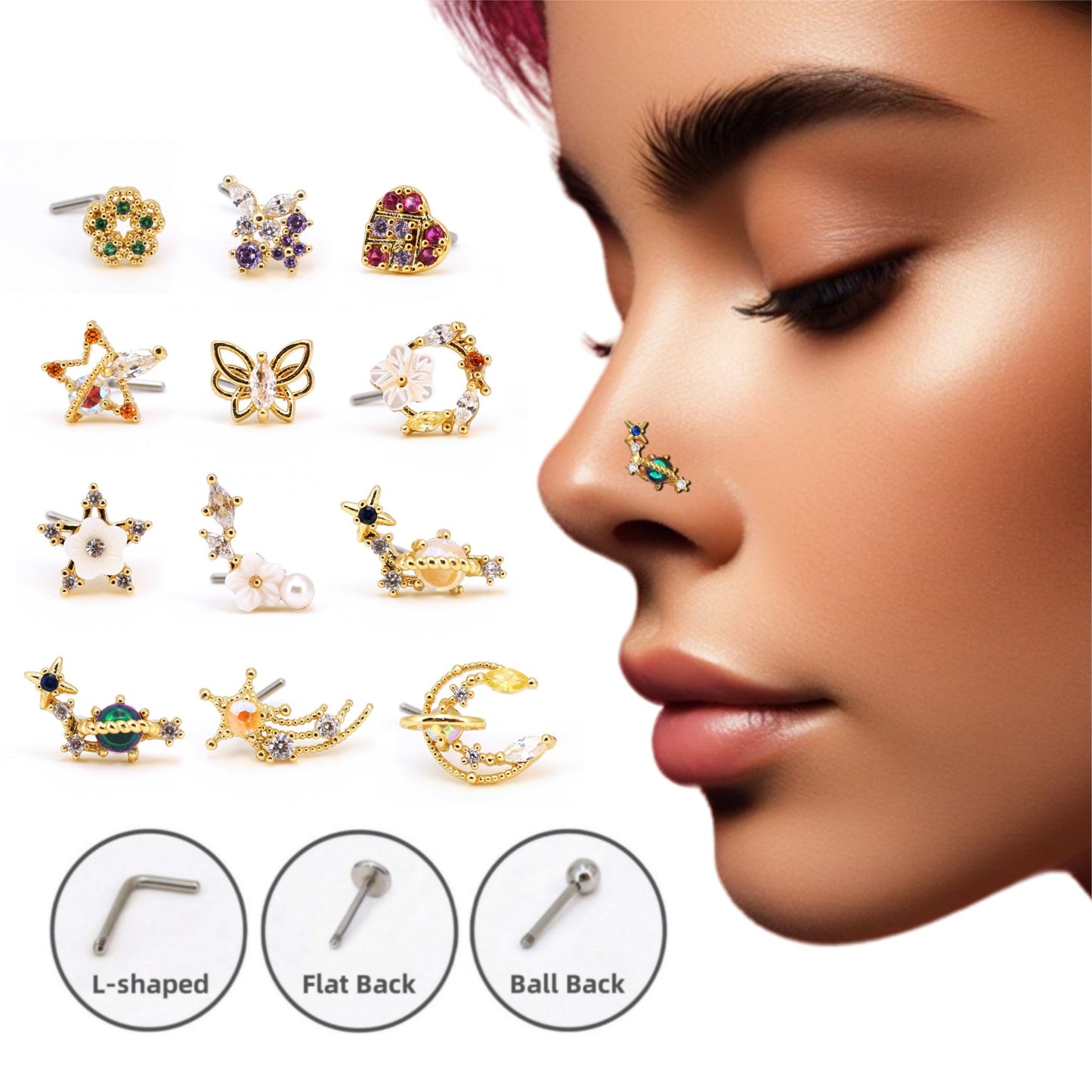 20G Statement CZ Nose Stud, Piercing Required