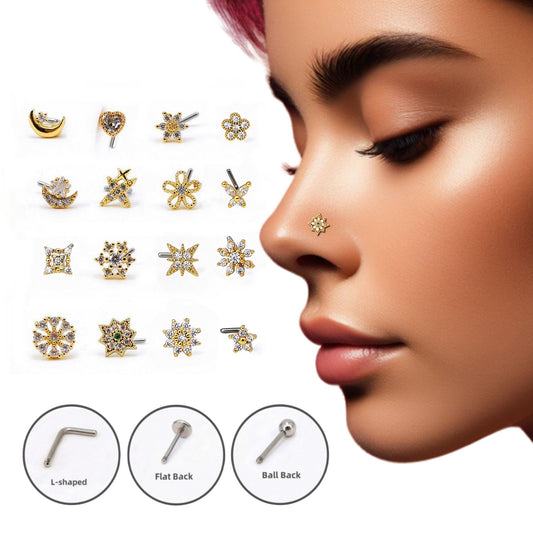 20g CZ L-Shaped Nose Stud, Nose/Ear Piercing Studs