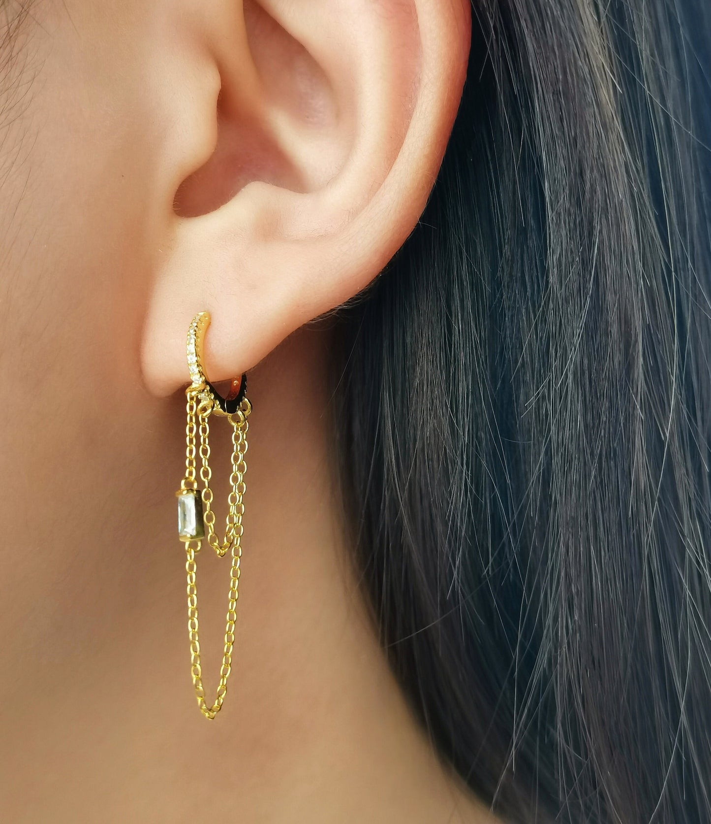 Chain CZ Hoop Earrings