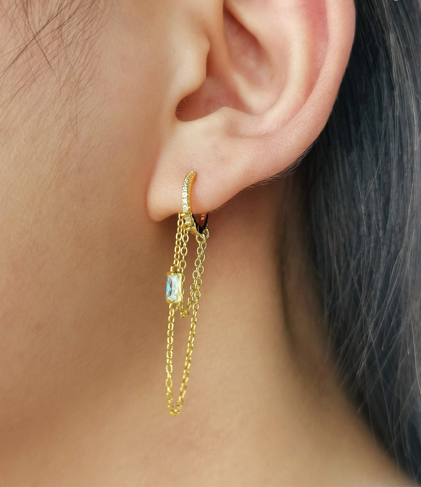 Chain CZ Hoop Earrings