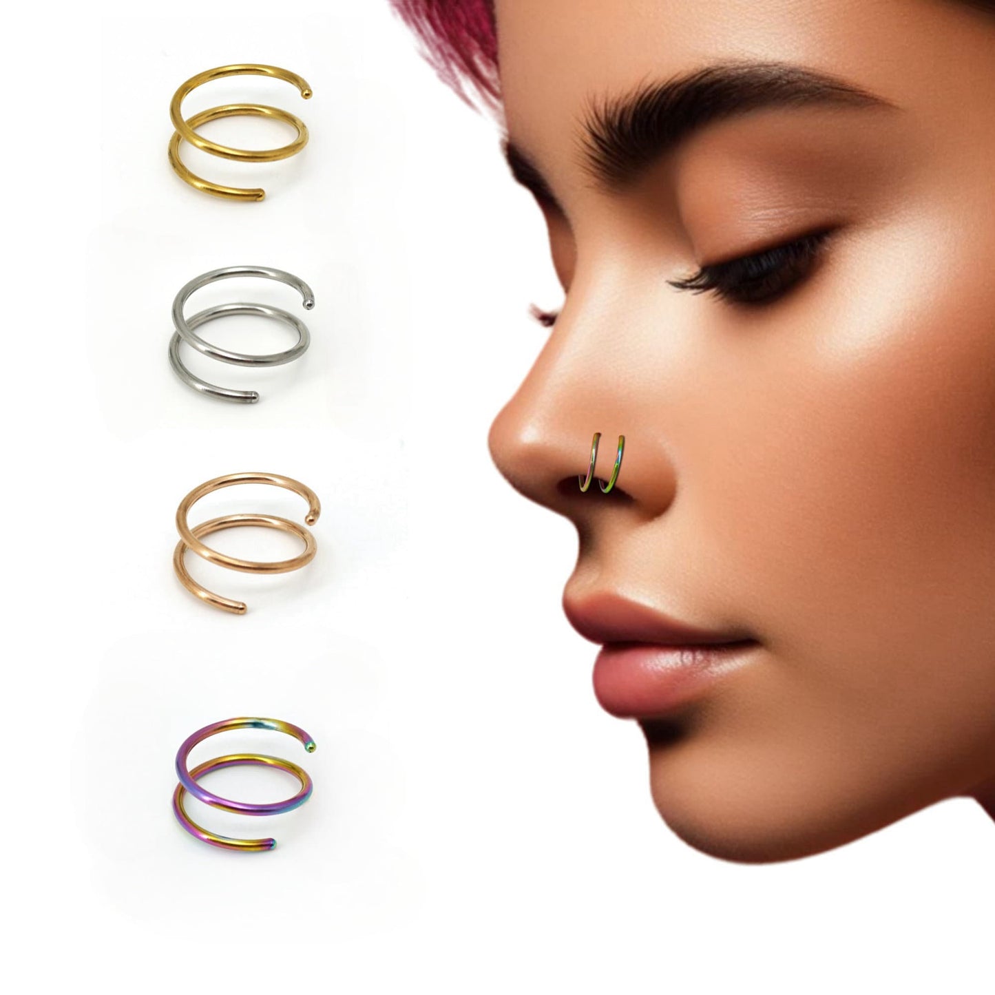 20G Spiral Nose Ring, 316L Stainless Steel Single Pierced Hoop