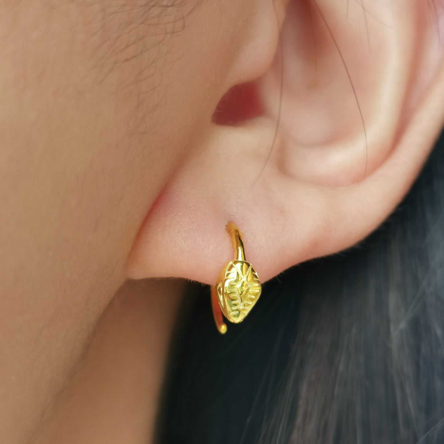 Gold Open Snake Hoop Earrings, Serpent Jewelry